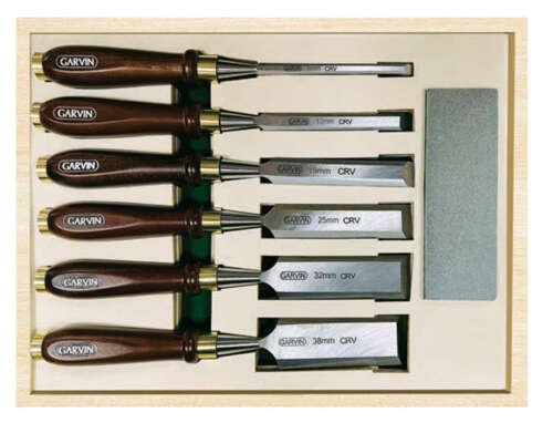 6Pc Wood Working Chisel Set With Wood Handle + Stone